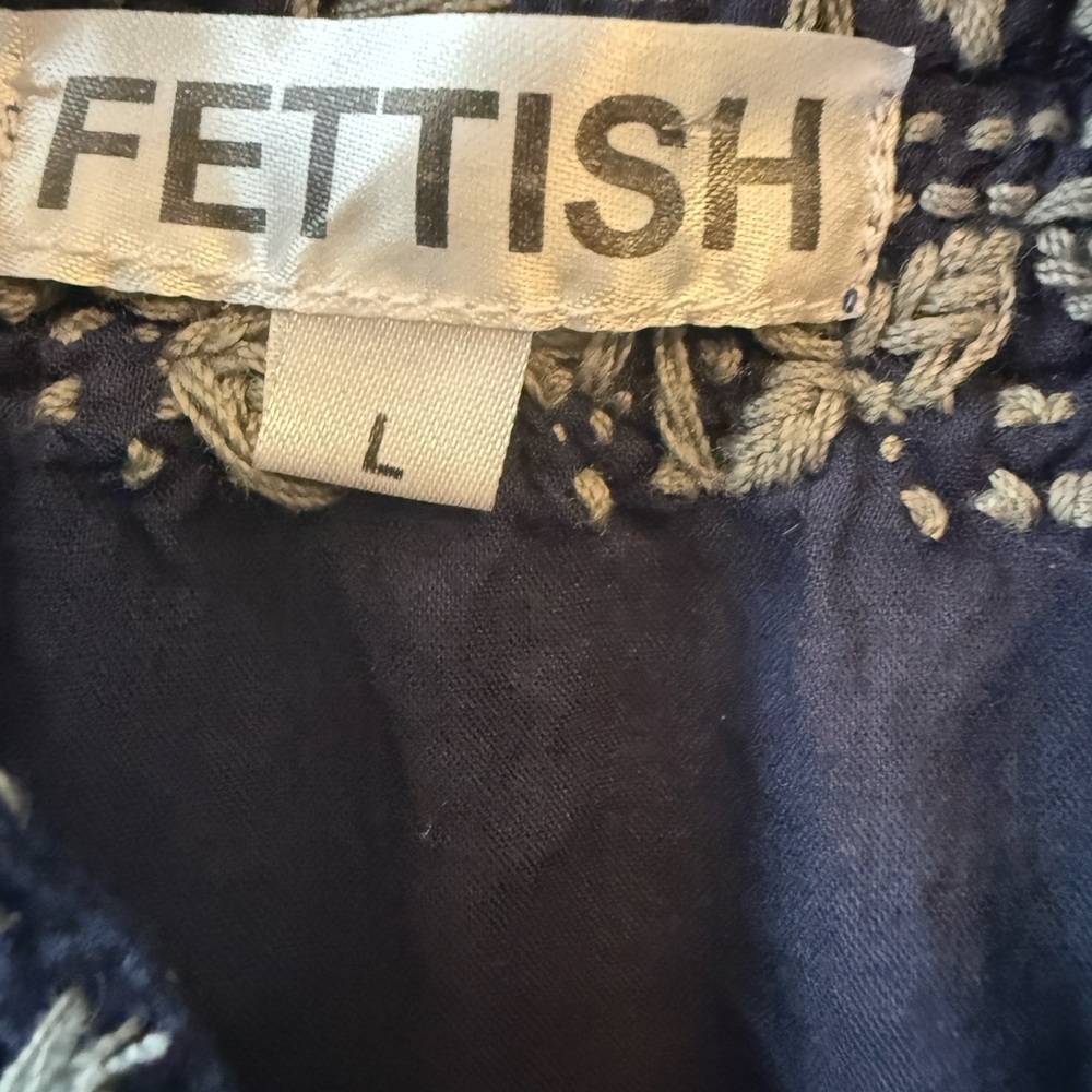 Fettish Navy Blue Embroidered Boho Blouse | Peasant Tunic Top - Picture 3 of 7